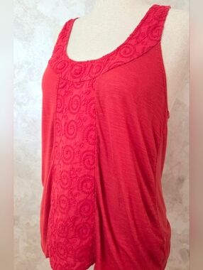 Lucky Brand Embroidered Tank Top | Boho Red Racerback Tank | Soft Drapey Large